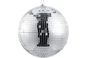 PRETYZOOM 30cm Mirror Disco Ball with Hanging Ring, Silver Glitter Ball for Christmas Wedding Birthday Party Decoration Bar Stage Props