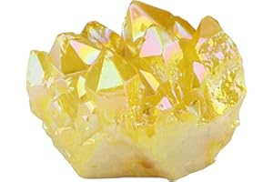 KYEYGWO Natürlicher Bergkristall Titan Beschichtet Kristall Quarz Cluster Specimen Edelstein Figur Dekoration, Unregelmäßige Naturstück Heilung Reiki Stein Deko, Zitronengelb