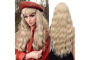 YEESHEDO Longue Bouclé Blond Perruque pour Femme, Naturelle Blonde Synthétique Perruques Cheveux avec Frange pour Fête Cosplay Party ou Quotidien 30 pouces
