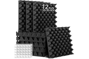 Paneles Acústicos Soundsbay 12 Piezas 30×30×5cm Espuma Acustica Con cinta transparente de doble cara aislantes acusticos para paredes para Estudio, Podcasting, Estudios de Grabación, Oficinas