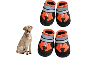 Dricar Hundestiefel, Set aus 4 Anti-Rutsch Hundeschuhen, Stiefel Wasserfeste Schutzkleidung für Hunde für Hunde in den Größen Klein Mittelgroß und Groß (Orange, M)