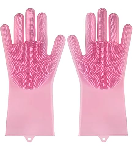 Spülhandschuhe mit Wash Scrubber, Silikon Geschirrspülhandschuhe, Silikon Spülhandschuhe, Magische Geschirrspülhandschuhe, Reinigungsschwammhandschuhe, GeschirrsPülhandschuhe, für Reinigung, Küche Drogerie & Körperpflege