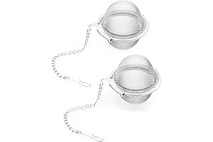 JEJA Infusore a Sfera da Tè 2 Pezzi, Infusore per Tè a Forma di Palla Acciaio Inossidabile con Catena, 5cm Filtro The Infusione, per Foglie di Tè Sfuse Fini, Spezie, Condimenti, Teiere