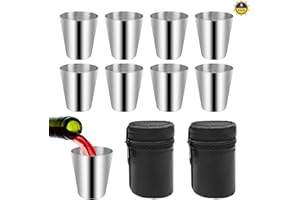 LuluDa 8 szt. kieliszków ze stali nierdzewnej, 30 ml, metalowe kieliszki do sznapsa, przenośny, mini kemping, kieliszki do wina, kubek z 2 szt. czarnym skórzanym etui na wędrówki, piknik, kemping,
