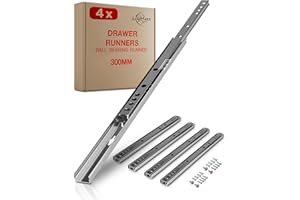 LouMaxx Drawer Runners 27mm Groove [4 Pack] - 300mm Cabinet Drawer Slides - Ball Bearing Drawer Runners - Suitable Replacement for IKEA, MFI - Screws Included