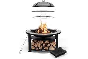 blumfeldt Merano Circolo Brasero Exterieur - 3 en 1 Brasero, Barbecue & Table, Cadre en Acier Robuste, Plateau en Terrazzo, Grille, Tisonnier & Pare-Étincelles, Idéal pour Jardin & Terrasse