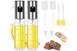 Starward 2 Stück Ölsprüher Glas 100ml, Ölspray für Heißluftfritteuse, Sprühflasche für Speiseöl, Olivenöl Sprüher mit 2 x Trichtern, 2 x Ölbürsten, 2 x Reinigungsbürsten für Kochen, Grillen, Salat