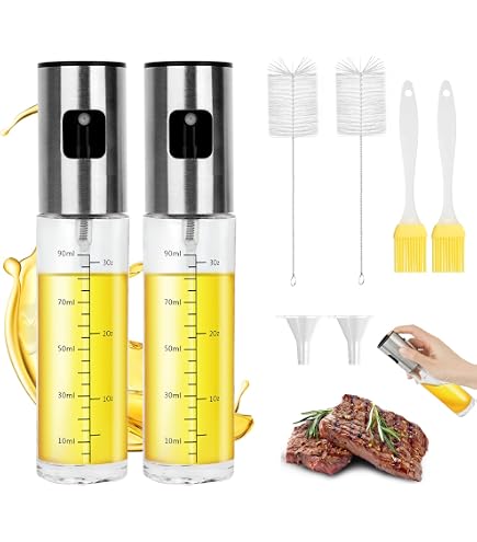 Pulvérisateur Huile Cuisine 2 Pièces - Verre + Acier Inoxydable - Buse Précise, Kit Nettoyage - 100ml