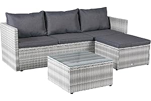 ‎LC GARDEN LC Garden Loungino Balkonmöbel für 3-4 Personen Lounge, Sitzgruppe mit Tisch + Hocker, Gartenlounge, Ecksofa, Garten wie Balkon + Terrasse Parma Geflecht