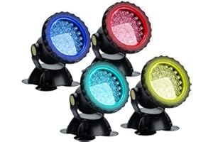 COVVY Waterproof Underwater Spot Lights Multicolour RGB Aquarium Lights with Remote Control for Garden Pond Fish Tank Swimming Pool,UK Plug (Set of 4 Lights)