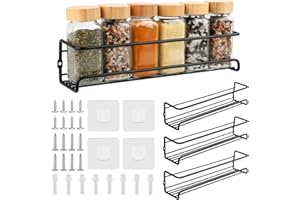 ELEPRUC 4 Piezas Especieros para Cocina, Especiero Pared sin Taladrar, Organizador de Especias para Colgar en la Pared con Ganchos y Tornillos Autoadhesivos, 29 x 6,5 x 6,5 CM