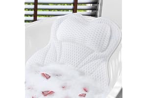 HAFEEHOO Coussin Baignoire, DoDuo Oreiller de Bain 4d Air-Mesh Coussin de Bain avec 6 Ventouses Accessoires de Bain Coussin de Spa Coussin de Soutien Baignoire pour Dos et Cou Blanc