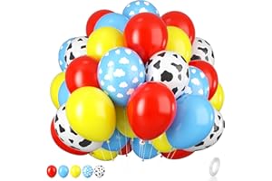 BIAPIAN Toy Inspired Story Balloons, 12 Inch Red Blue Yellow Balloons With Cow Print Sky Blue Cloud Balloons For Kids Boys Girls Inspired Story Party Themed Party Decor Decorations