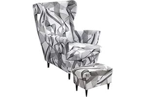 ELYSYSRL 2 Teilig Sesselhusse Ohrensessel Überzug Mit Ottomane Schonbezug, Sessel-Überwürfe Ohrensessel Schonbezüge Bezug Sesselhusse Stretch Tiger Stuhlbezug mit Armlehne Hohe Rückenlehne ( Color : #50 )