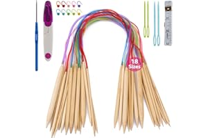 Aiguilles Tricoter Bambou, ARPDJK 18 Paires 2mm - 10mm D'aiguilles à Tricoter Circulaires à Double Pointe avec Marqueurs de Point, Ciseaux, etc Accessoires, pour Débutants et Professionnels