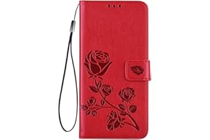HAOYE Funda para Xiaomi Redmi 12 4G, Suave PU/TPU Cuero Flip Carcasa Case Cover, Magnética en Relieve de la Rosa, Billetera con Soporte/Tapa Tarjetas. Rojo