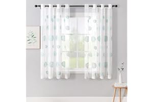 MIULEE Cortinas Salon Modernas con Bordado con Hortensias, Cortinas Dormitorio Translucidas 2 Piezas con Ojales, Decorativas Visillos para Ventanas Habitacion (2X A 140 x L 175 cm, Flores Lago Azul)