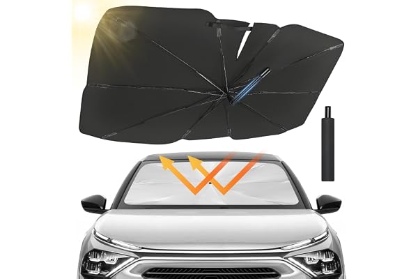JOYTUTUS Pare Soleil Voiture Pare Brise Avant, Auto Anti-UV Pratique et Pliable Universel pour la Plupart des Voitures Parapluie de Parebrise, 130 * 75CM (Taille M)