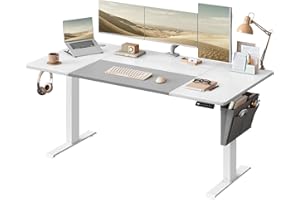 SONGMICS Escritorio Eléctrico, Regulable en Altura, 160 x 70 cm, Regulación Continua, 4 Alturas de Memoria, Blanco Nube y Gris Paloma LSD026W02