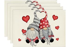 Artoid Mode Set di 4 tovagliette a forma di cuore e gnomo di San Valentino, 30x45cm, tovagliette lavabili per la cucina, decorazione per la Festa della Mamma, vacanze, feste