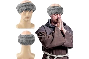 FOUNSHO Perruque pour Adulte Moine, Hommes Gris Perruque de Moine avec Tonsure, Perruques Bonnet Chauve en Latex, Perruques de Prêtre Carnaval Halloween de Déguisement (Gris)