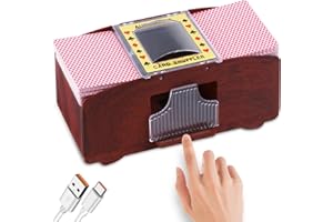 HJCMikee Mélangeur Automatique de Cartes, 1 à 2 Jeux, Grain de Bois de Luxe, mélangeur de Cartes électrique pour Cartes, Alimentation par Batterie ou USB