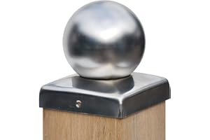 PROFISHOP-BREMEN Pfostenkappe mit Kugel Zaunkappe Zierkappe Schutzkappe aus Edelstahl für Holzpfosten inkl. Edelstahl-Schrauben (für Pfosten 10x10 cm)