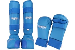 GINGPAI BOXING GINGPAI - Juego de 2 en 1, guantes de karate, espinilleras para karate, espinilleras para niños, hombres y mujeres
