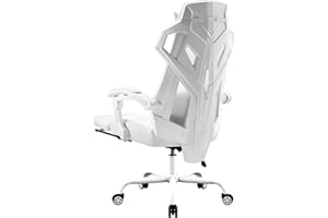 GTPLAYER Sedia da ufficio, ergonomica, da gioco, girevole, supporto lombare regolabile, per proteggere la schiena, con braccioli di collegamento, ruote mute bianca