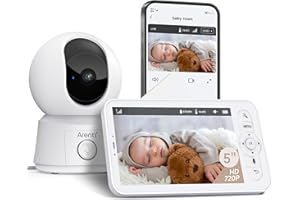 ARENTI 1080P Baby Monitor Video e Audio, Telecamera Bambini con Monitor 5'', Rilevamento di Rumore/Movimento/Zone Pericolose, Monitoraggio Temperatura, Audio Bidirezionale, Compatibile con Alexa