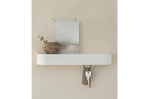 Kazai. Key Holder 'Toke' | Minimalist Key Hook Design from Berlin | Modern Key Holder Wall Mount with Wooden Shelf | Key Rack for Wall as Entryway Organizer | White