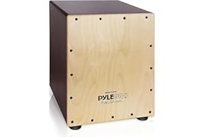Pyle Full Size Cajon Drum Box, Acoustic Wooden Percussion Beat Box Instrument with Birchwood Playing Surface, Internal Guitar Strings for Deep Bass Sound, Portable Jam Cajon for Musicians
