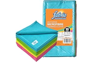 FABRIO Microfibre Cleaning Cloths – Pack of 10, 32x32cm, Ultra-Soft, Lint-Free, Super Absorbent Towels for Kitchen, Car, Glass, and Multi-Surface Cleaning – Assorted Colours