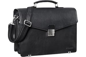 STILORD 'Cosmos' Maletín para Portátil Piel Vintage para Hombre y Mujer Bolso de Negocios Grande Clásico Bolsa Bandolera Cuero Auténtico, Color:Negro