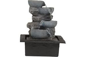 ‎DRULINE DRULINE Zimmerbrunnen France Brunnen mit Wasserfall und LED Beleuchtung für Drinnen und Draußen Polyresin in Stein Optik Wasserspiel mit Pumpe | 18430 | L x B x H 22 x 19 x 27 cm | Grau Braun