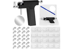 CUEMOON Zestaw pistoletów do przekłuwania uszu, wielokrotnego użytku, profesjonalny zestaw kolczyków do ciała, nosa i warg, z sztyftami ze stali nierdzewnej, srebrny zestaw prętów z 36 sztukami stali