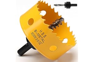 IHOMEPARK 80mm Hole Saw, HSS Bi-Metal Hole Cutter with Drill Bit for Wood, Plastic, PVC, Fiberglass and Plasterboard, Yellow