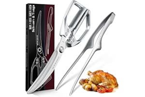 DRAGON RIOT Kitchen Shears, Silver Kitchen Scissors, Meat Cooking Scissors, Multipurpose Poultry Shears, Dishwasher Safe