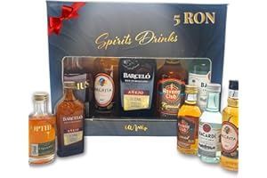 GENERIC Kit Mini Ron | Caja Regalo con 5 Mini Botellas: Negrita, Barceló,HavanaClub,Bacardi y Opthimus | Perfecto como Regalo Original | Pack Ron 5 x 5cl