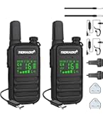 Walkie Talkies PMR446 Professionele Radio Set, 16 Kanalen Oplaadbare Walky Talky Set Draagbaar met Headset en USB-laadstation voor buitensporten, bouwplaats (1 Paar, Zwart