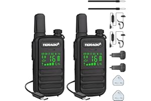 TIDRADIO TDRADIO TD-M11 IP67 Waterproof Walkie Talkies, PMR446 Licence Free Walkie Talkies with Rechargeable Batteries, 2 Way Radio with LED Light Earpieces-2PACK