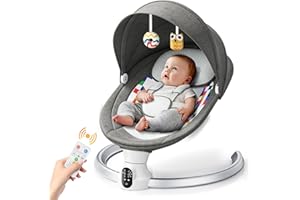 Electric Baby Bouncer,Helangel Electric Baby Swing Chair from Birth Electric with Mobile App and Remote Control for Children up to 9 kg Weight with 5 Point Safety Harness (Dark Grey)