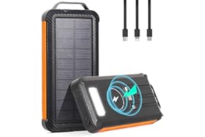 Greatop Solar Powerbank 16800mAh Tragbare Solar Ladegerät mit 3 Kabeln USB C Wireless Solar Power Bank mit Led-Taschenlampe Outdoor wasserfester Externer Akku für Smartphones, Tablets und mehr