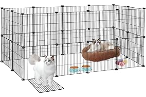 FIVMEN Recinto per Piccoli Animali Recinzione per Conigli 142x72x72 cm Rete in Metello 24 Pannelli Griglia per Box con Porte Recinto per Piccoli Animali per Conigli Criceti (Nero)