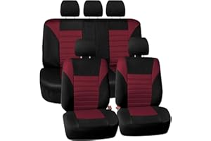 FH GROUP FB068BURGUNDY115 Universal Autositzbezug (Premium 3D Air Mesh Design Airbag und hintere Geteilte Bank kompatibel, Burgunderrot)