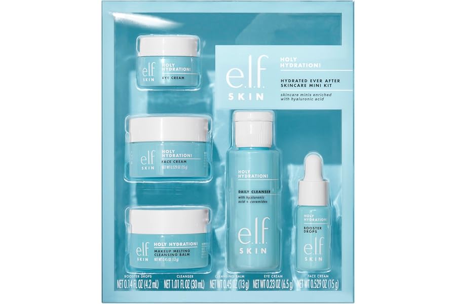 e.l.f. SKIN Hydrated Ever After Skincare Mini Kit, Cleanser, Makeup Remover, Moisturiser & Eye Cream For Hydrating Skin, Airplane-Friendly Sizes