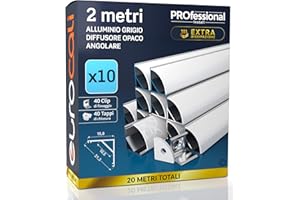 Eurocali 10x Profili Angolari da 2 metri (20mt) in Alluminio grigio per Strisce LED Schermatura Opaca ingombro max striscia led 10.5mm - 15.8 x 15.8