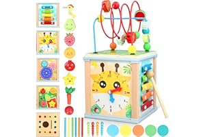 Strixorn Wooden Activity Cube Toys, 10 in 1 Wooden Toys 1 Year Old Activity Table, Montessori Educational Learning Toys for Baby Boys Girls Toddlers Age 1 2 3, First Birthday Gift for Kids