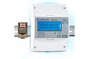 Eastron Measurement Three Phase Four Wire Din Rail MID Energy Meter - displaying 3p4w Characteristics Such as Power, and Active and Reactive Energy - Pulse Output 2 1000imp/kWh (SDM72D-MID)