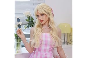 GIVENZA Perruque femme longue effet naturel avec frange résistante à la chaleur Festival Halloween Déguisement (Barbie)